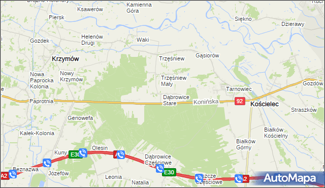 mapa Dąbrowice Stare, Dąbrowice Stare na mapie Targeo
