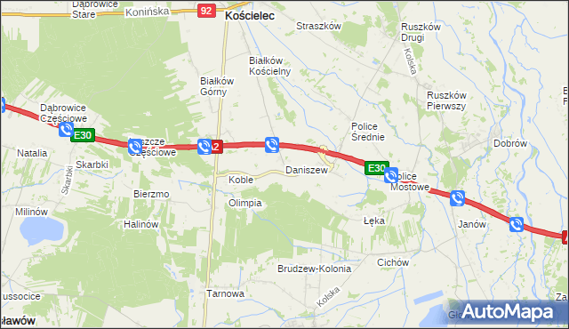 mapa Daniszew, Daniszew na mapie Targeo