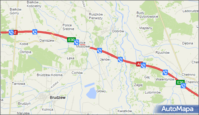 mapa Janów gmina Brudzew, Janów gmina Brudzew na mapie Targeo