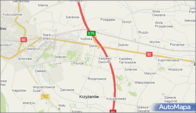 mapa Kaszewy Dworne, Kaszewy Dworne na mapie Targeo