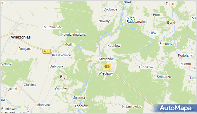 mapa Krzeczów gmina Wierzchlas, Krzeczów gmina Wierzchlas na mapie Targeo