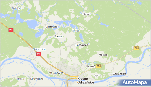 mapa Łochowice gmina Krosno Odrzańskie, Łochowice gmina Krosno Odrzańskie na mapie Targeo