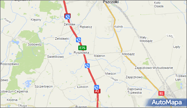 mapa Malenin gmina Tczew, Malenin gmina Tczew na mapie Targeo