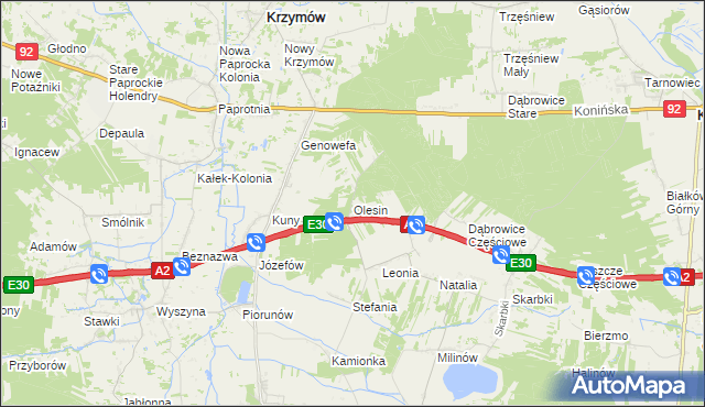 mapa Olesin gmina Władysławów, Olesin gmina Władysławów na mapie Targeo