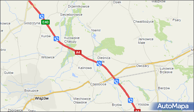 mapa Oleśnica Mała, Oleśnica Mała na mapie Targeo