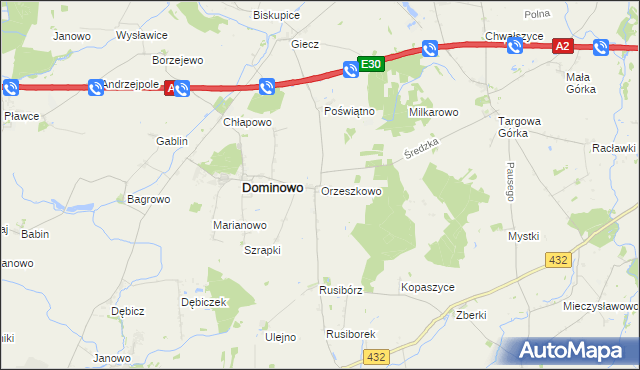 mapa Orzeszkowo gmina Dominowo, Orzeszkowo gmina Dominowo na mapie Targeo