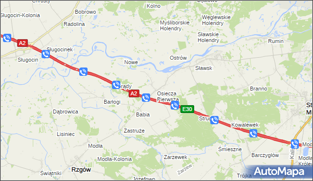 mapa Osiecza Pierwsza, Osiecza Pierwsza na mapie Targeo