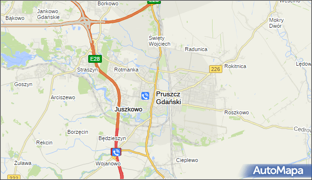 mapa Pruszcz Gdański, Pruszcz Gdański na mapie Targeo