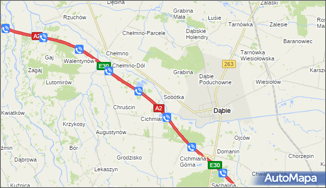 mapa Sobótka gmina Dąbie, Sobótka gmina Dąbie na mapie Targeo