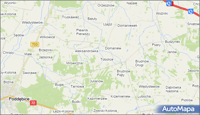 mapa Tobolice gmina Dalików, Tobolice gmina Dalików na mapie Targeo