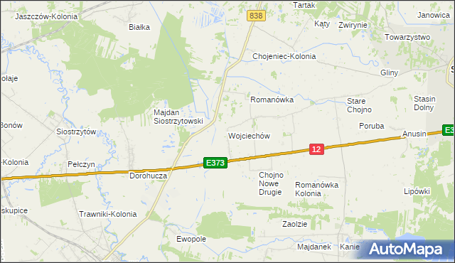 mapa Wojciechów gmina Siedliszcze, Wojciechów gmina Siedliszcze na mapie Targeo