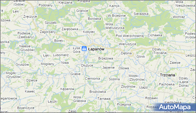 mapa Brzezowa gmina Łapanów, Brzezowa gmina Łapanów na mapie Targeo