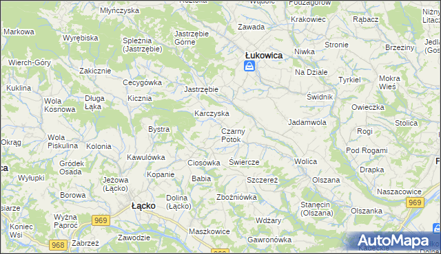 mapa Czarny Potok gmina Łącko, Czarny Potok gmina Łącko na mapie Targeo