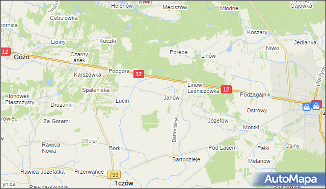 mapa Janów gmina Tczów, Janów gmina Tczów na mapie Targeo