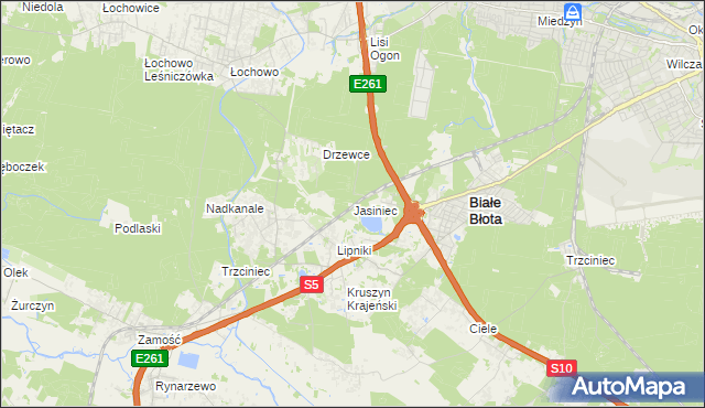 mapa Jasiniec gmina Białe Błota, Jasiniec gmina Białe Błota na mapie Targeo