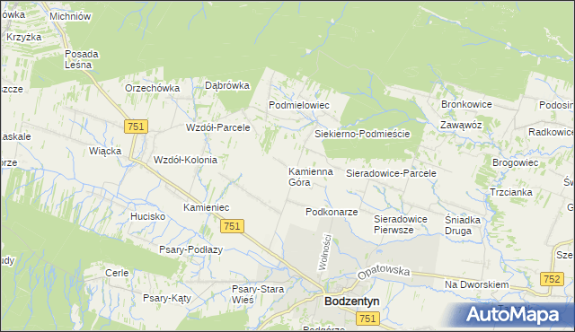 mapa Kamienna Góra gmina Bodzentyn, Kamienna Góra gmina Bodzentyn na mapie Targeo