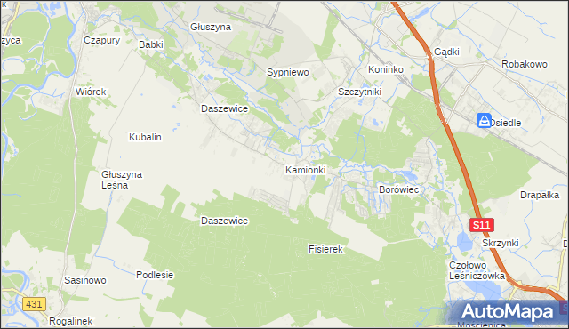 mapa Kamionki gmina Kórnik, Kamionki gmina Kórnik na mapie Targeo