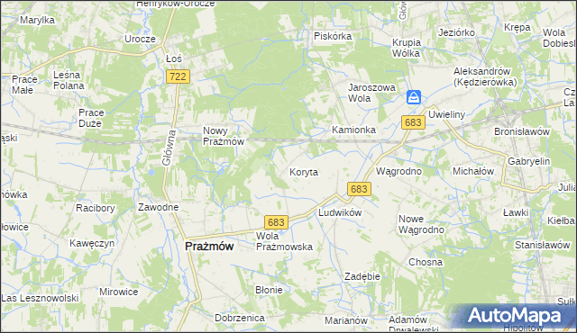 mapa Koryta gmina Prażmów, Koryta gmina Prażmów na mapie Targeo