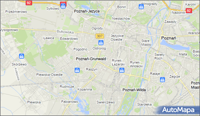 mapa Łazarz gmina Poznań, Łazarz gmina Poznań na mapie Targeo