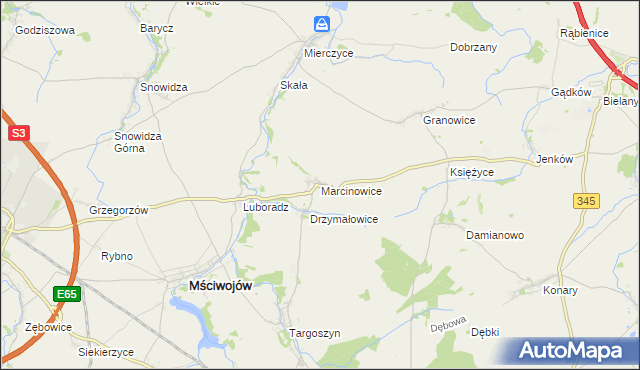 mapa Marcinowice gmina Mściwojów, Marcinowice gmina Mściwojów na mapie Targeo