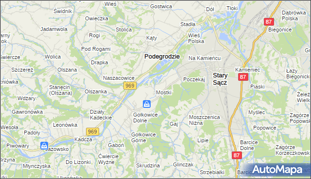 mapa Mostki gmina Stary Sącz, Mostki gmina Stary Sącz na mapie Targeo