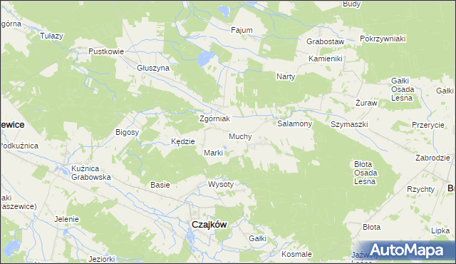 mapa Muchy gmina Czajków, Muchy gmina Czajków na mapie Targeo