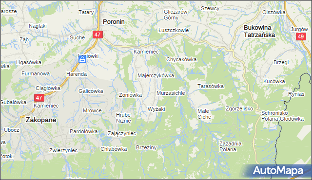 mapa Murzasichle, Murzasichle na mapie Targeo