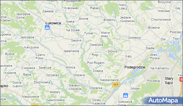 mapa Rogi gmina Podegrodzie, Rogi gmina Podegrodzie na mapie Targeo