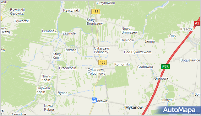 mapa Stary Cykarzew, Stary Cykarzew na mapie Targeo