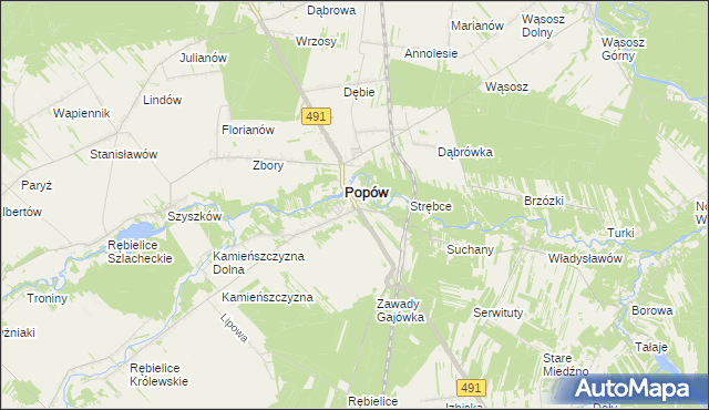 mapa Zawady gmina Popów, Zawady gmina Popów na mapie Targeo