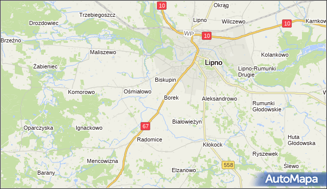 mapa Borek gmina Lipno, Borek gmina Lipno na mapie Targeo