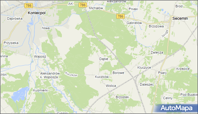 mapa Dąbie gmina Secemin, Dąbie gmina Secemin na mapie Targeo