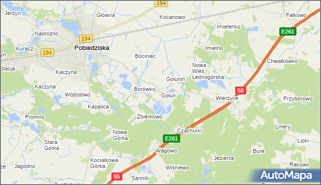 mapa Gołuń gmina Pobiedziska, Gołuń gmina Pobiedziska na mapie Targeo