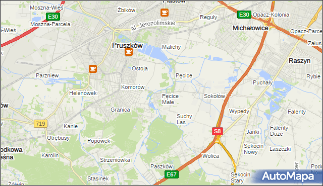 mapa Pęcice Małe, Pęcice Małe na mapie Targeo