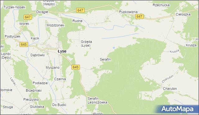 mapa Serafin gmina Łyse, Serafin gmina Łyse na mapie Targeo