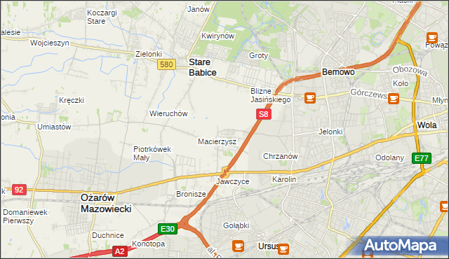 mapa Szeligi gmina Ożarów Mazowiecki, Szeligi gmina Ożarów Mazowiecki na mapie Targeo