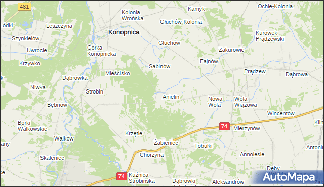 mapa Anielin gmina Konopnica, Anielin gmina Konopnica na mapie Targeo