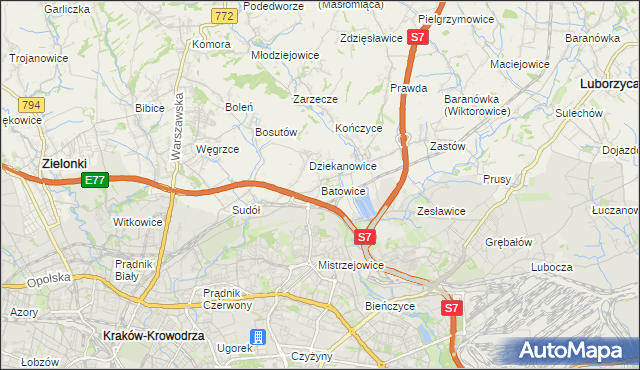 mapa Batowice, Batowice na mapie Targeo