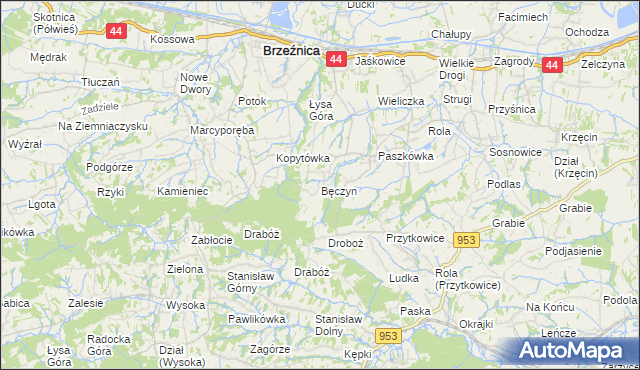 mapa Bęczyn gmina Brzeźnica, Bęczyn gmina Brzeźnica na mapie Targeo