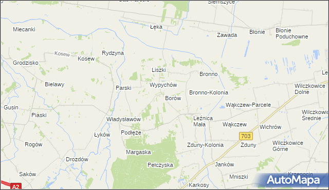 mapa Borów gmina Łęczyca, Borów gmina Łęczyca na mapie Targeo