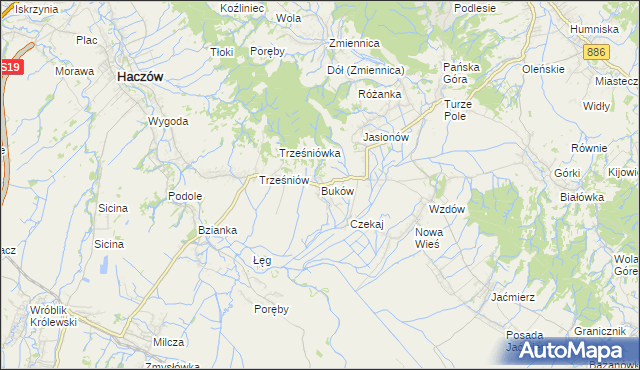 mapa Buków gmina Haczów, Buków gmina Haczów na mapie Targeo