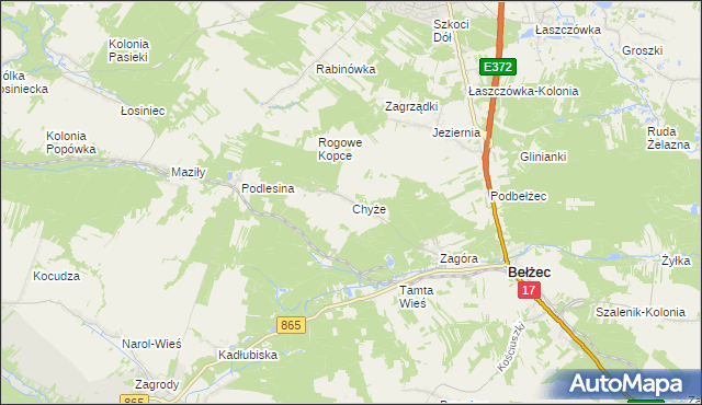 mapa Chyże gmina Bełżec, Chyże gmina Bełżec na mapie Targeo