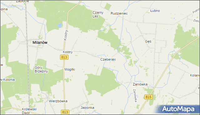 mapa Czeberaki gmina Milanów, Czeberaki gmina Milanów na mapie Targeo
