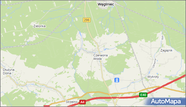 mapa Czerwona Woda gmina Węgliniec, Czerwona Woda gmina Węgliniec na mapie Targeo