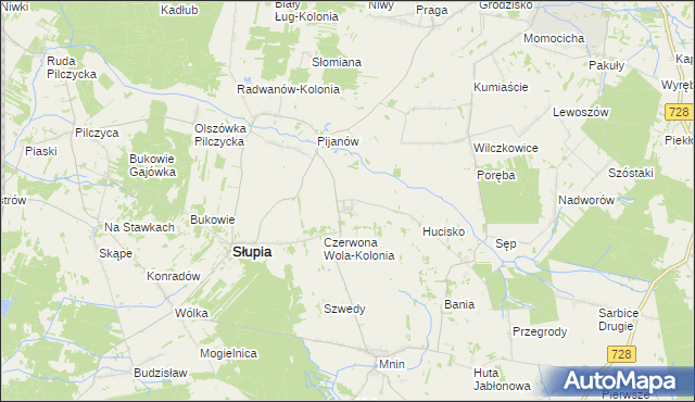 mapa Czerwona Wola gmina Słupia Konecka, Czerwona Wola gmina Słupia Konecka na mapie Targeo