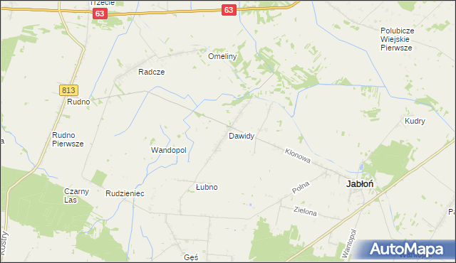 mapa Dawidy gmina Jabłoń, Dawidy gmina Jabłoń na mapie Targeo