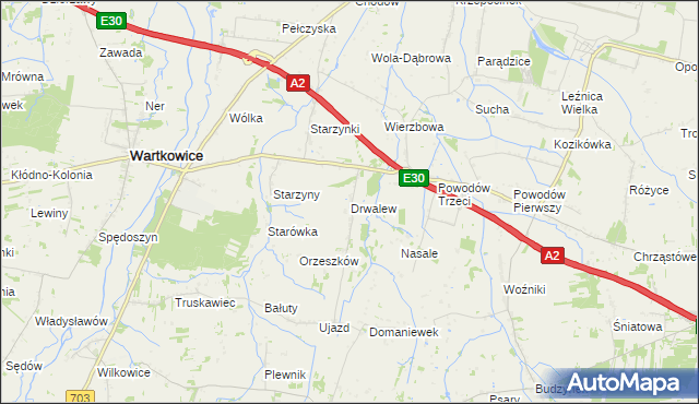 mapa Drwalew gmina Wartkowice, Drwalew gmina Wartkowice na mapie Targeo