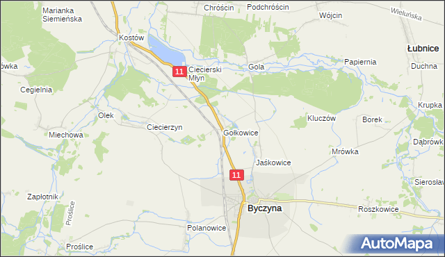 mapa Gołkowice gmina Byczyna, Gołkowice gmina Byczyna na mapie Targeo
