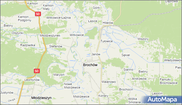mapa Janów gmina Brochów, Janów gmina Brochów na mapie Targeo