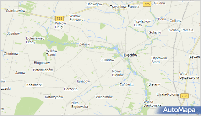 mapa Julianów gmina Błędów, Julianów gmina Błędów na mapie Targeo